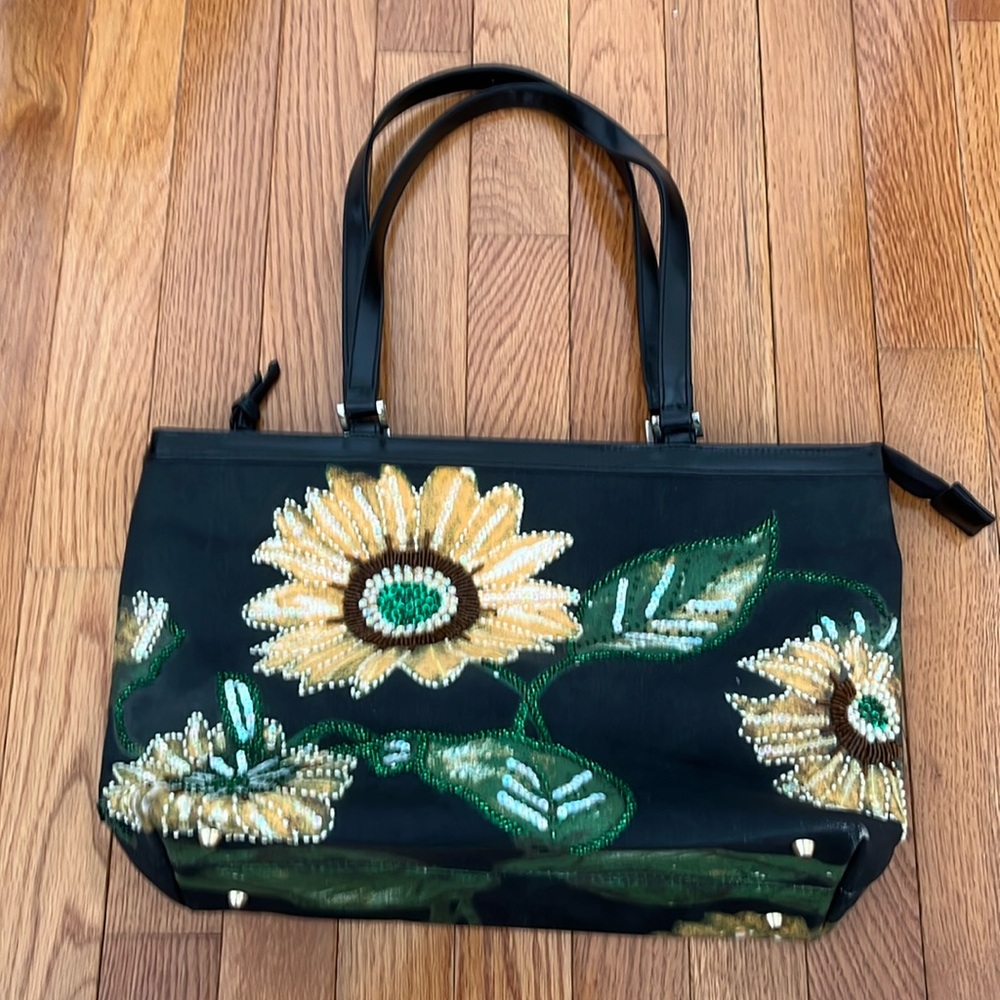💜 HOST PICK 💜 Vintage Beaded Sunflower Canvas Tote 🌻